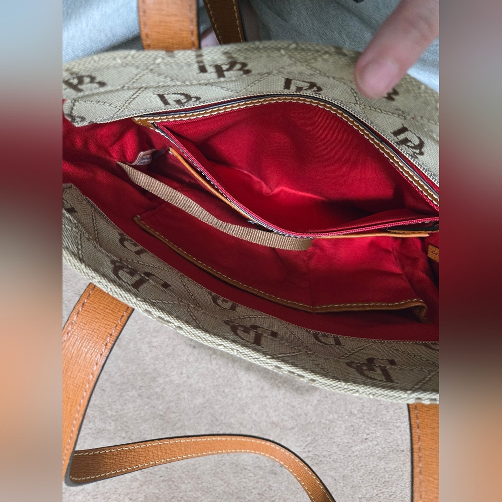 Dooney & Bourke Beige and Brown Logo Tote - Picture 10 of 13